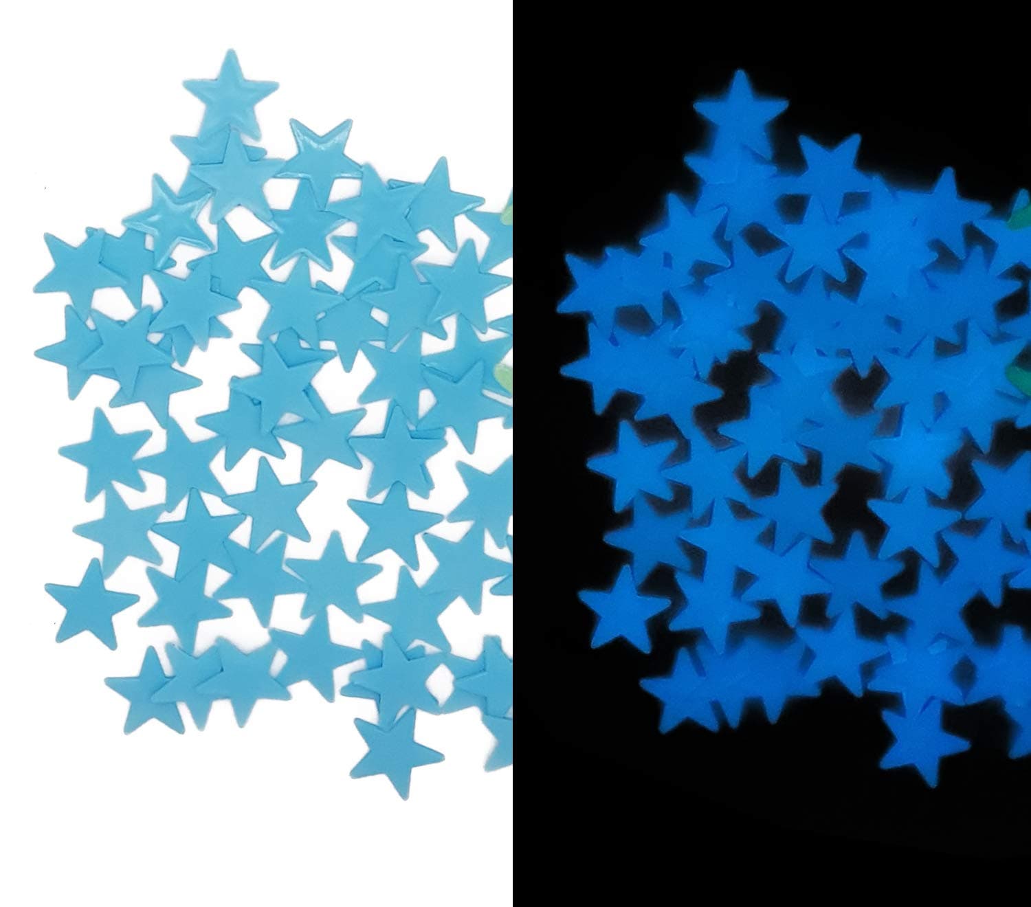 Stickonn Blue Colour Fluorescent Glow in The Dark Star Wall Sticker(50 Stars,Size: 3.5 x3.5 cm)