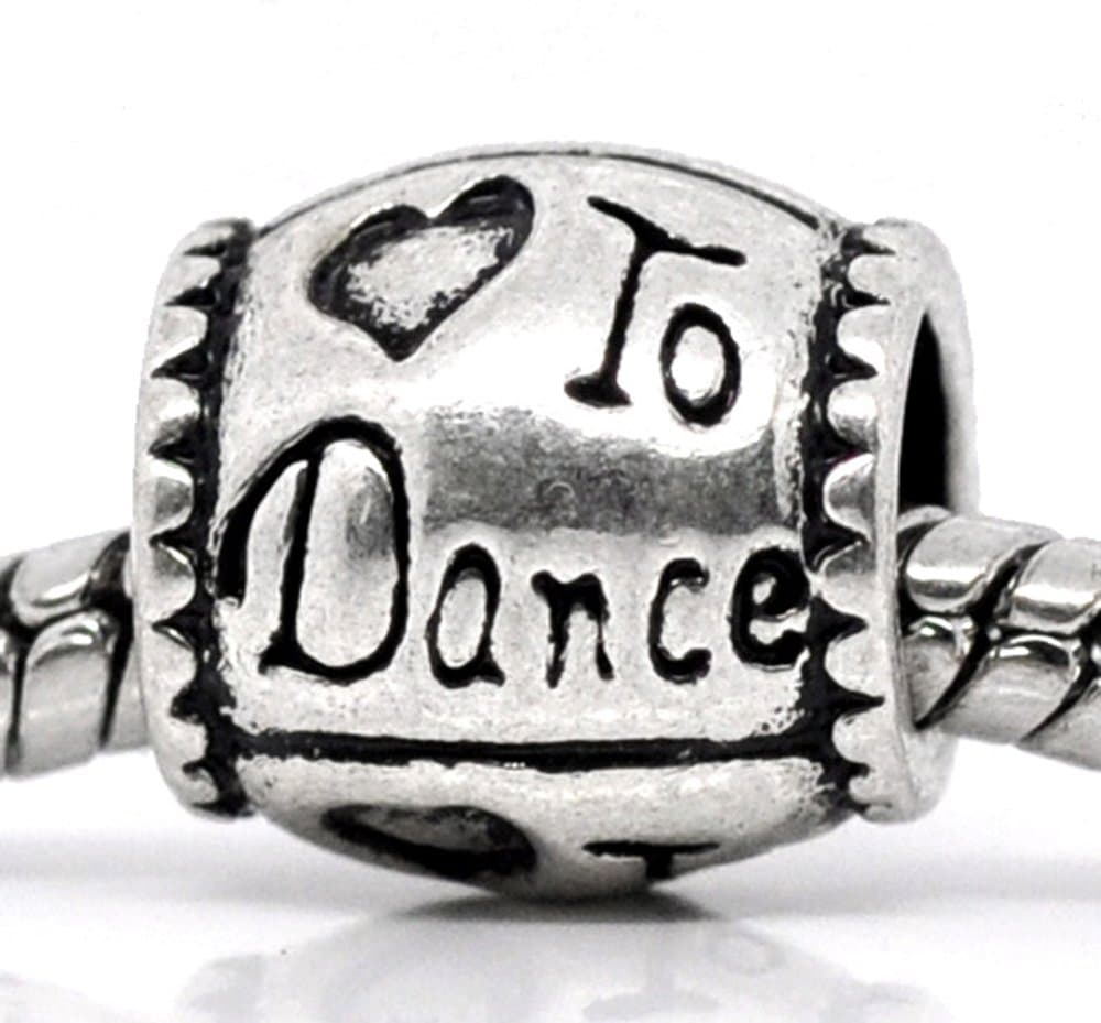 European Silver Tone "Love to Dance" Spacer Bead Charm
