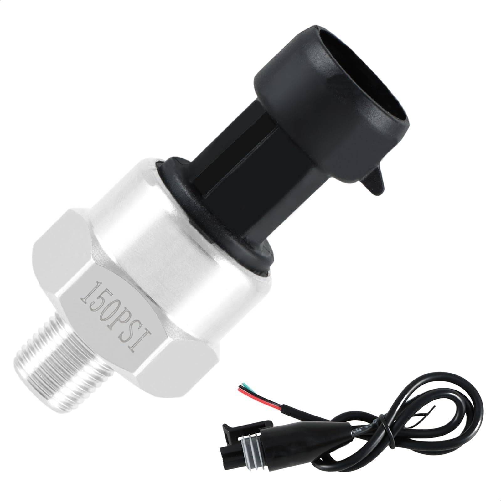 FUSCH 150 PSI Pressure Transducer Sensor with Connector Harness, 1/8" NPT Thread Stainless Steel Pressure Transmitter for Oil Fuel Water Air
