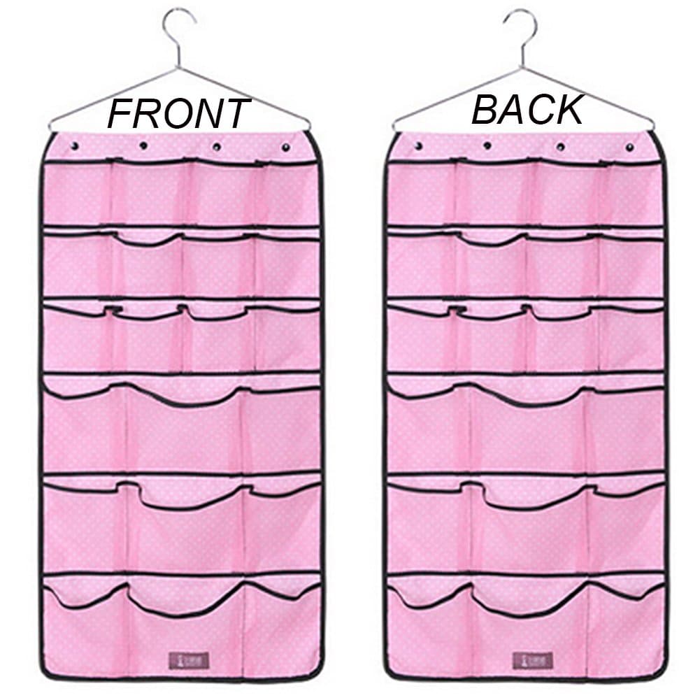Joyan Durable Hanging Dual-sided Mesh Pockets Jewelry Organizer Bra Underwear Socks Ties Storage Organizer Bag with Hanger (42 Pockets, Pink)