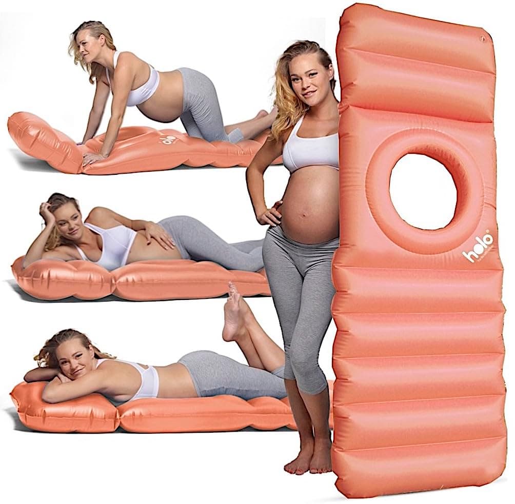 HOLO The Original Inflatable Pregnancy Pillow with a Hole for Your Tummy. Use on Land and Water, for PGP/SPD Relief, Yoga, Sleep, Massage and Relaxation on Your Belly - Babymoon Essential (Peach)