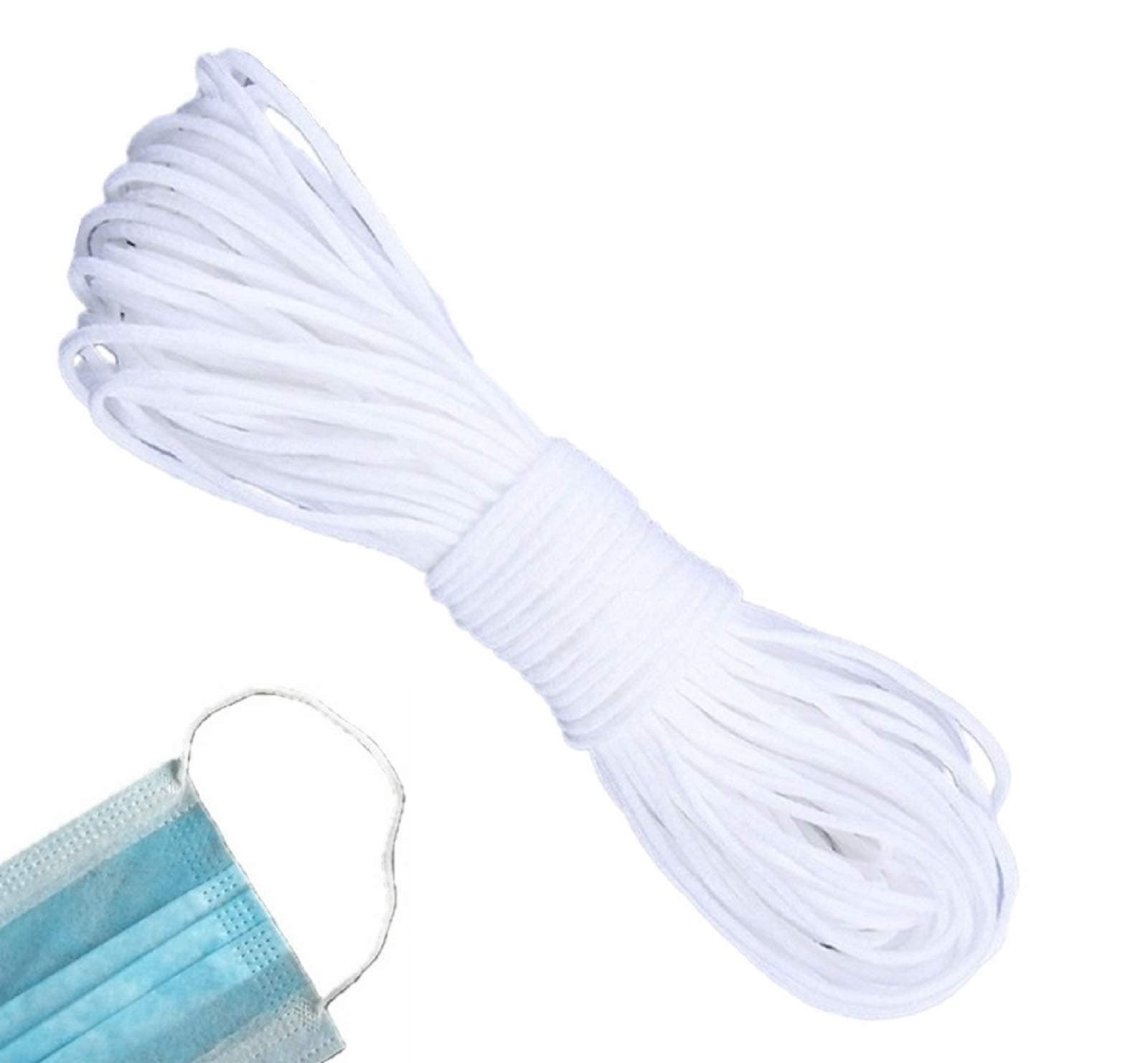 1/8 Inch Elastic String White Round Cord Securing Holder Earloop Band Soft Ear Tie Rope Handmade DIY Craft Elastic Strap for Sewing Stretchy Trim 3MM 100 Yard