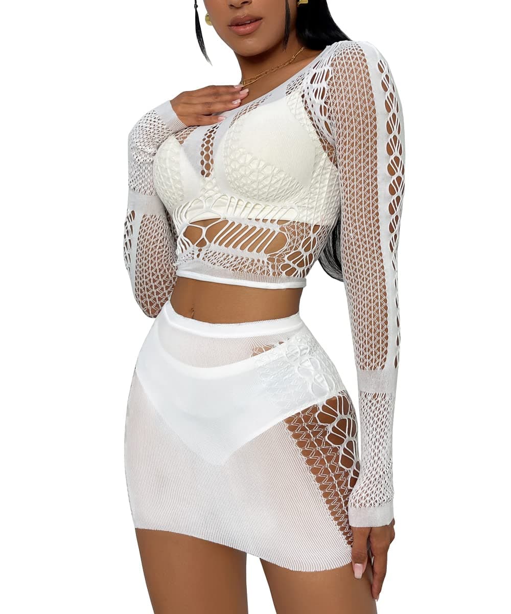 BuitifoSexy Lingerie for Women Fishnet Babydoll Nightwear Exotic Top and Mini Skirt Set