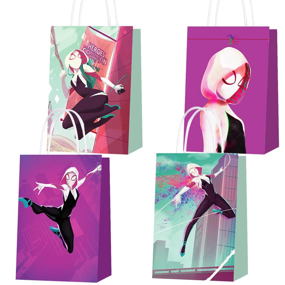GANKTOWCOY Cartoon Paper Bags, Contains 16 pcs Paper Bags in 4 Styles, Pink cartoon Birthday Party Decorations for Girl and Boy