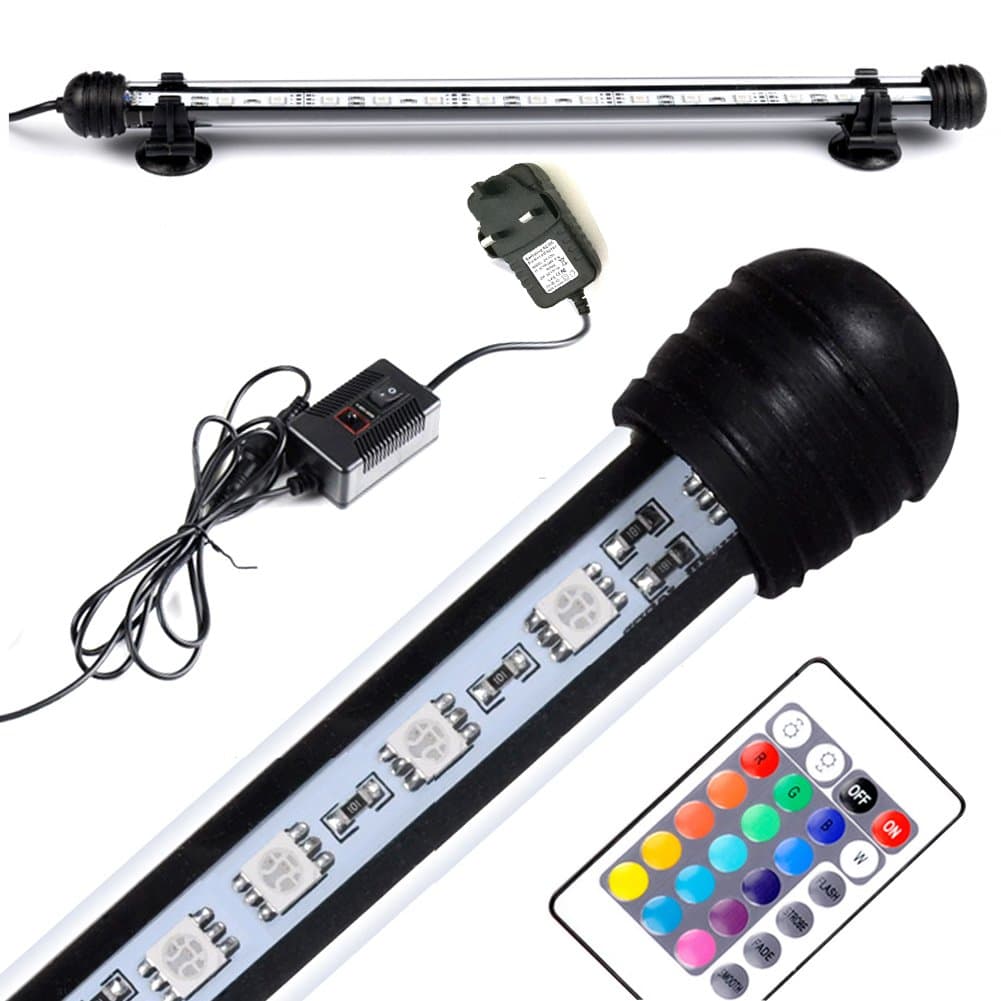 OUEVA 15Inch RGB 18 LEDs Multi-color Remote Underwater Submersible Aquarium LED Light Strip Bar Flood Light Strip for Fish Tank (15 inch)