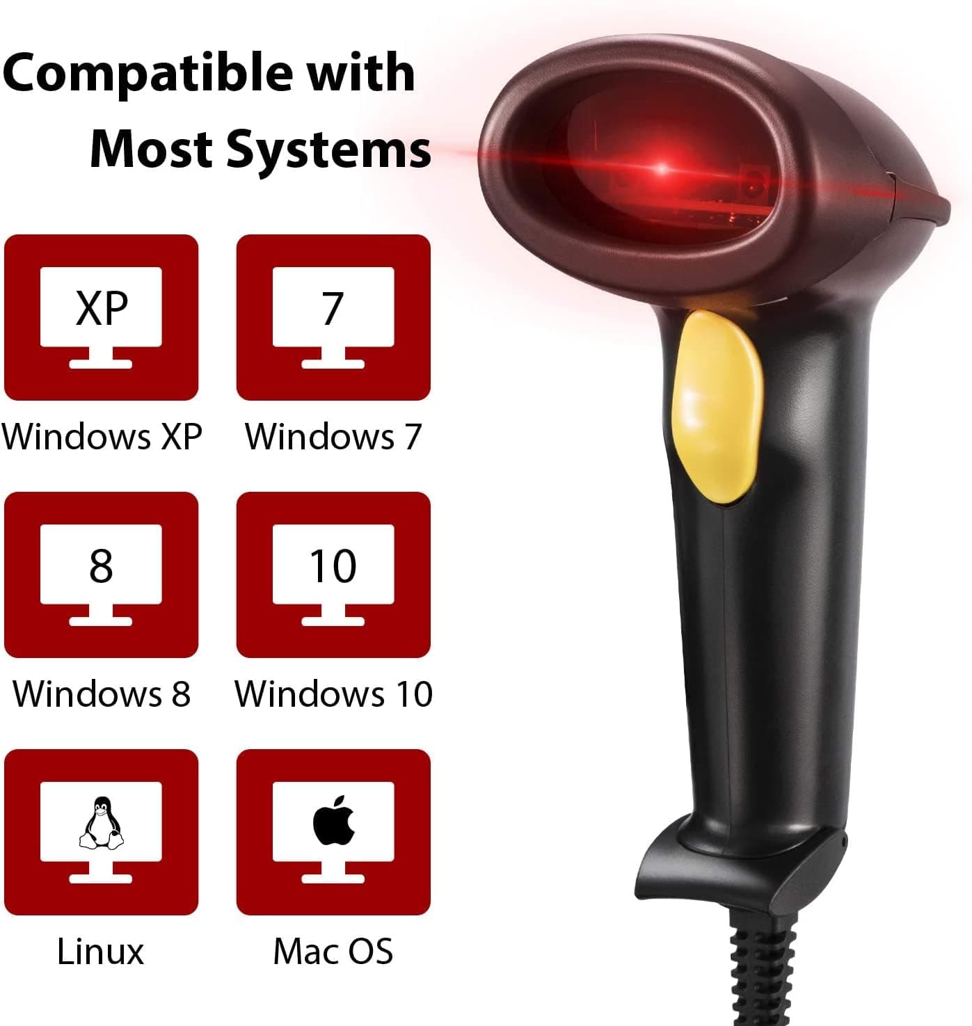 Esky Barcode Scanner with Stand, Wired Handheld Bar Code Scanner with Adjustable Stand, Automatic 1D USB Laser Scanner Support Windows/Mac/Linux for Store, Supermarket, Warehouse, Library