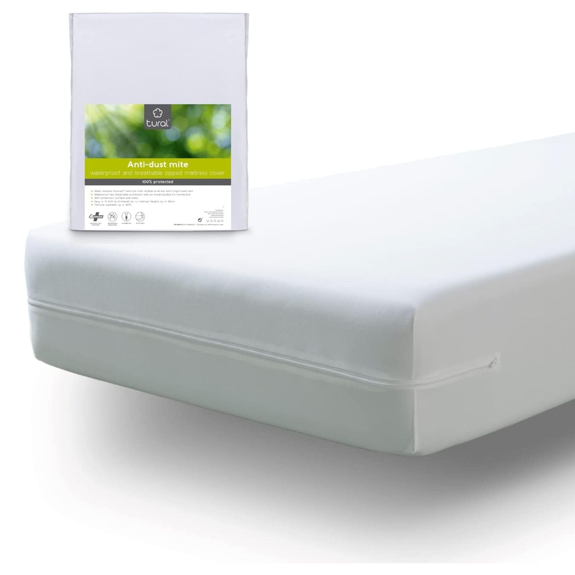 Tural Mattress Encasement 80x200cm Small Single Size Anti-dust mite Breathable and Waterproof