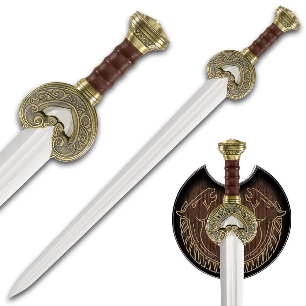 Lord of the Rings Sword of King Theoden | Officially Licensed Herugrim LOTR Replica & Collectible | Display Plaque Included | 27.5" Stainless Steel Blade