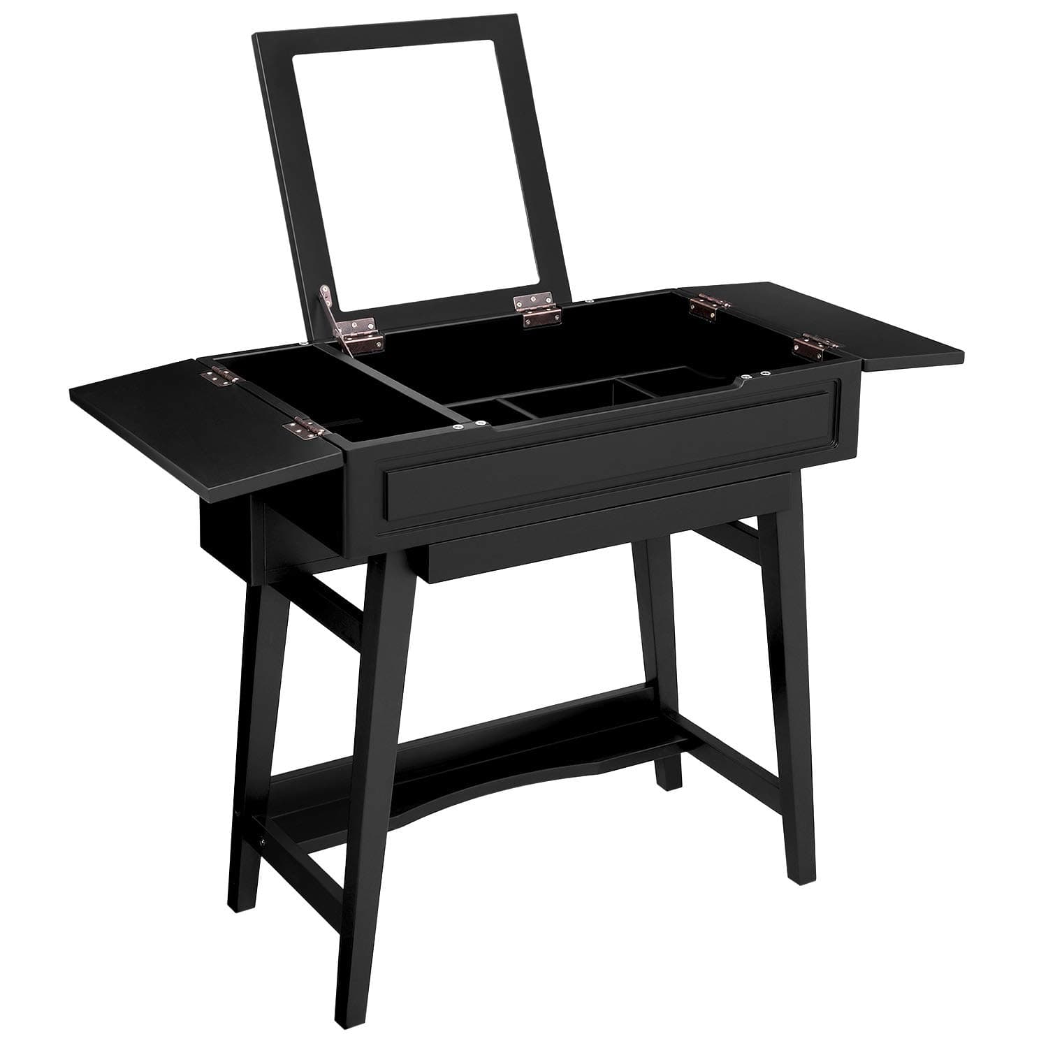 VASAGLE Vanity Table with Flip Top Mirror, Solid Wood Makeup Dressing Table Desk,6 Organizers for Different Sized Makeup Accessories, 1 Small Drawers for Lipsticks, Powders, Black URDT26BK