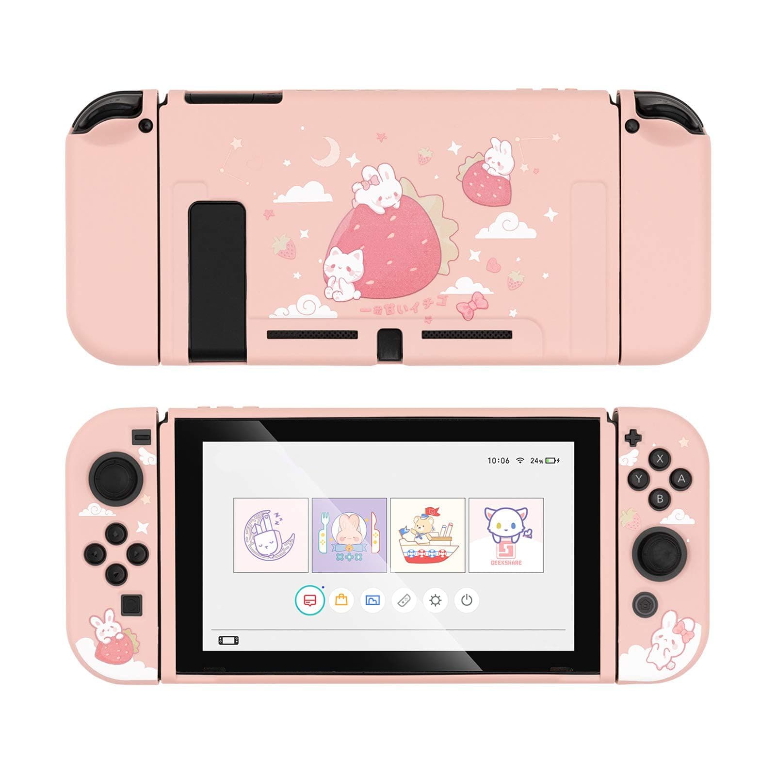 GeekShare Protective Case Compatible with Switch, Soft TPU Slim Case Cover Compatible with Nintendo Switch Console and Joy-Con (Strawberry Bunny) [video game] [video game]