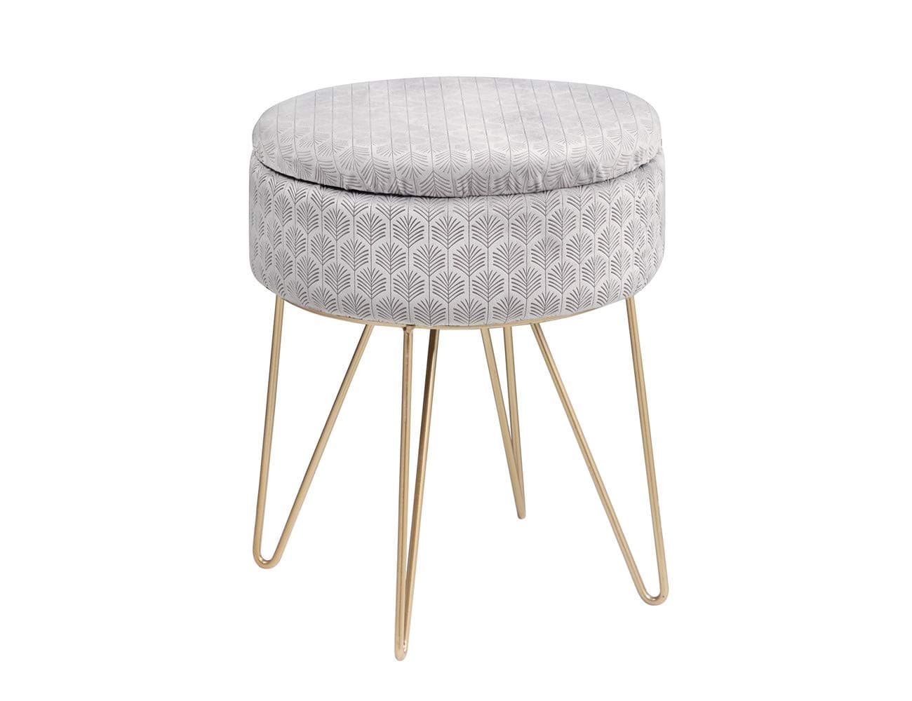TMEE Velvet Ottoman Storage Stool Dressing Table Stool Footstool Seat Foot Rest 4 Golden Metal Legs with Non-slip Pad Children's Ottoman 34x42cm for Living Room Bedroom(Grey)