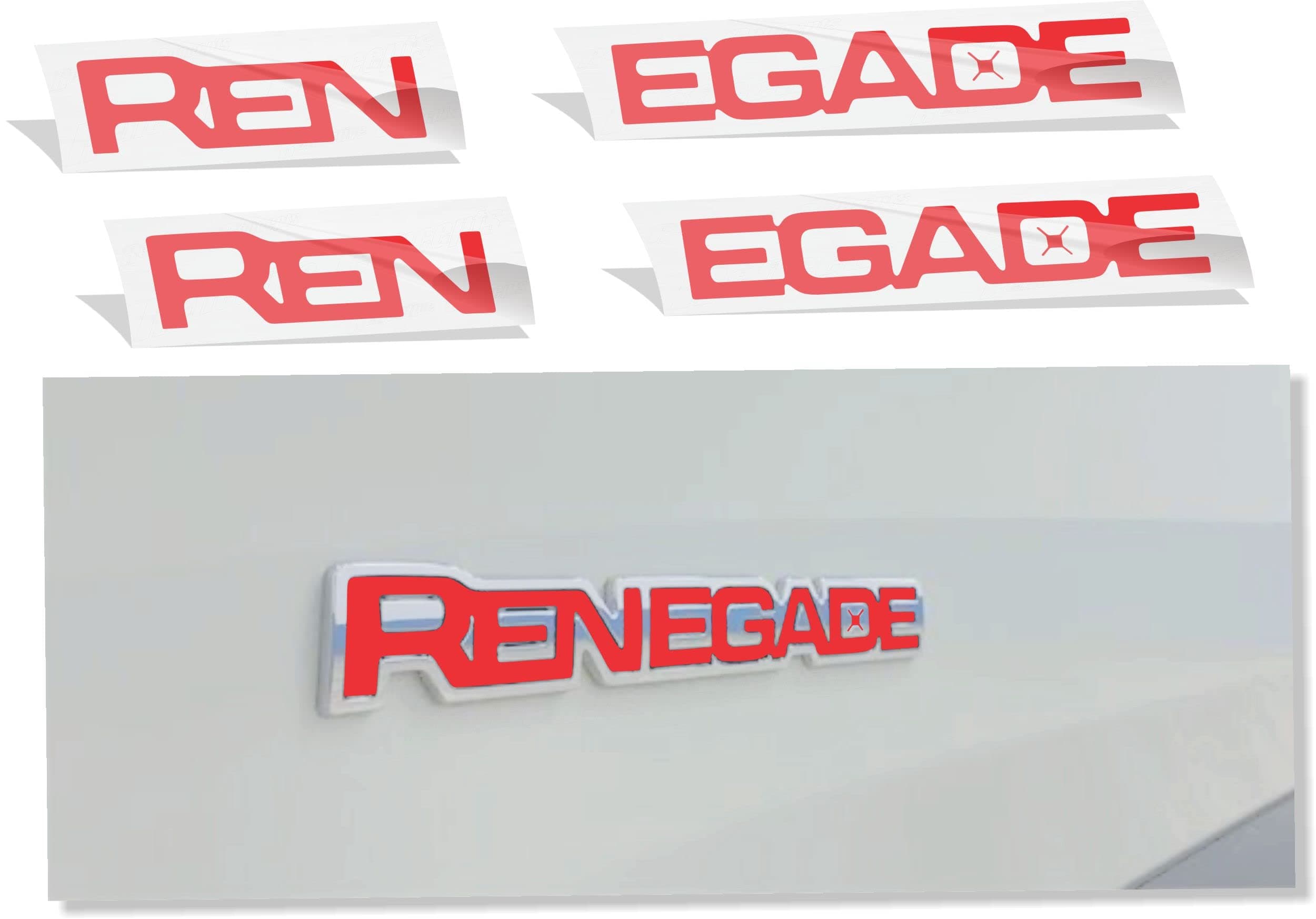 Renegade Emblem Inlay Decal Stickers for 2015-2023 Jeep Renegade - (Color: Gloss Red)