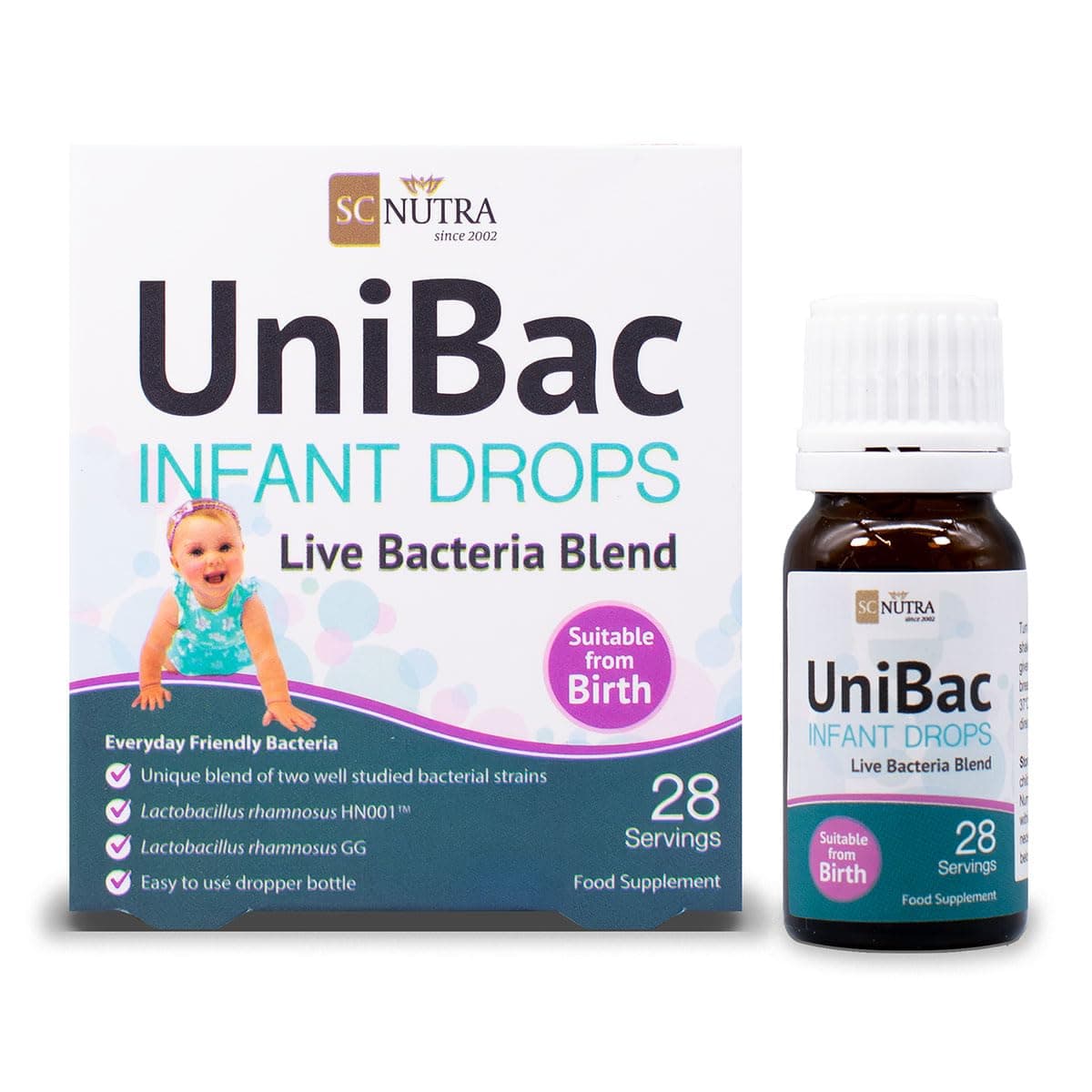 Unified Bacteria: UniBac Drops for Children/Babies 0-3 Years | Lactic Ferments | Lactobacillus rhamnosus GG and HN001™ | 1.5 Billion UFC Probiotic Drops - 28 Doses