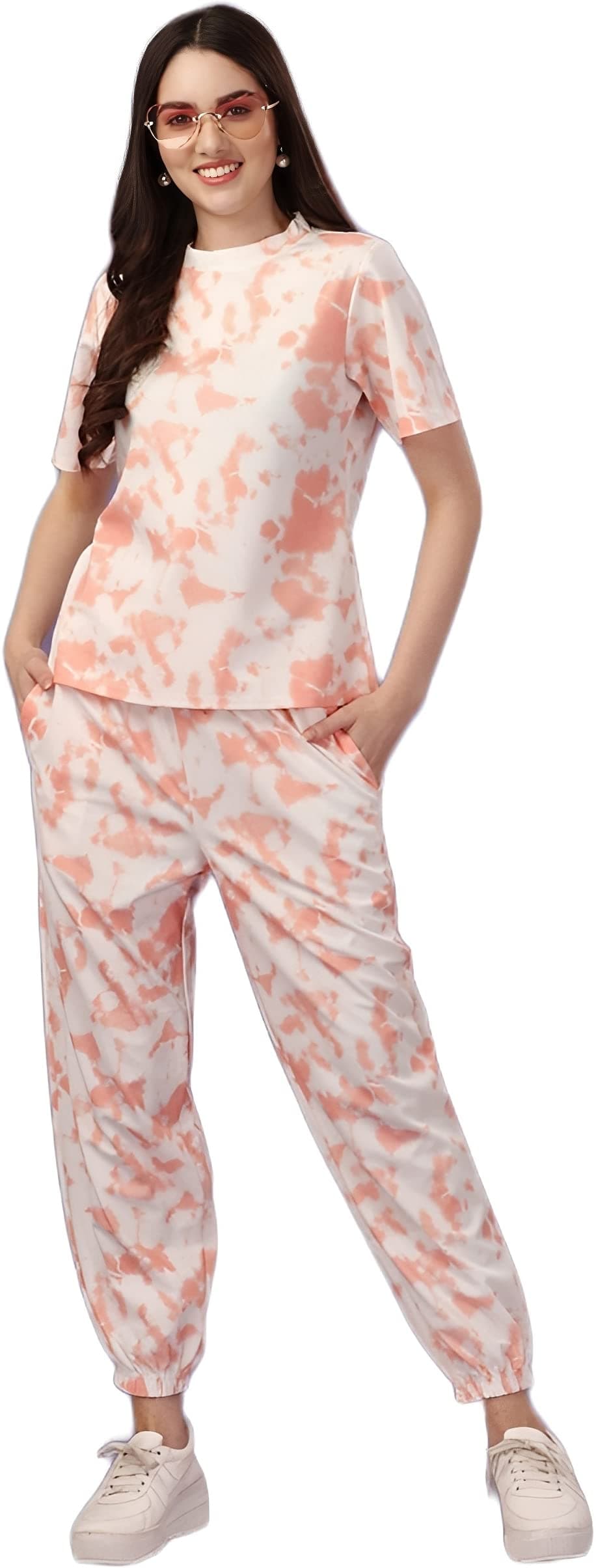 Women's Night Suit Set for Women, Lounge Wear, Printed Top and Pyjama Set for Women Nightwear/Loungewear/Night Dress for Women Knitted Tie & Dye Printed Crop T-Shirt -Pyjama