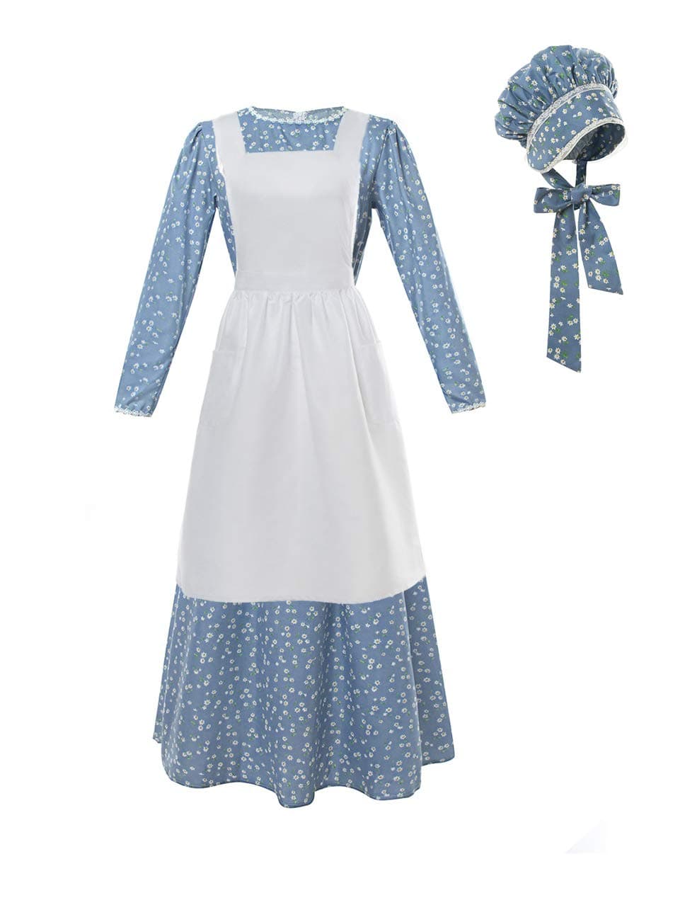 ROLECOS Pioneer Costume Dress Womens American Historical Clothing Modest Prairie Colonial Dress, Blue, Medium