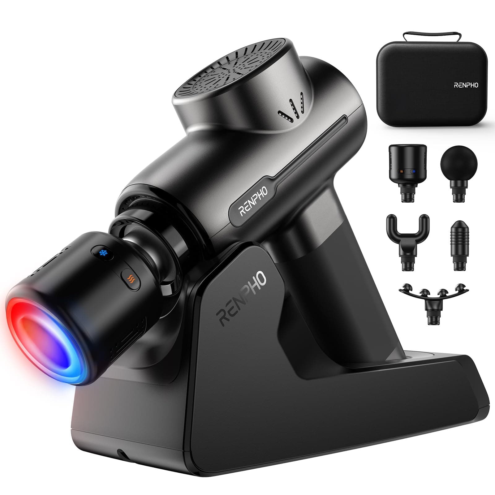 RENPHO Massage Gun with Heat and Cold, Bluetooth, Charging Station, Deep Tissue Massage Gun, Active+ Thermacool Deluxe
