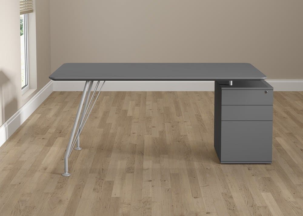 Idea Collection Rectangular Desk with 3 Drawer Cabinet, Graphite