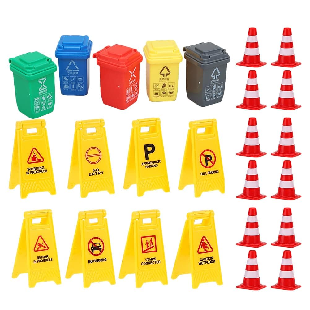 NUOBESTY Kids Traffic Signs Playset with Mini Traffic Cones and Street Warning Signs Educational Road Safety Toys for Early Learning and Role Play