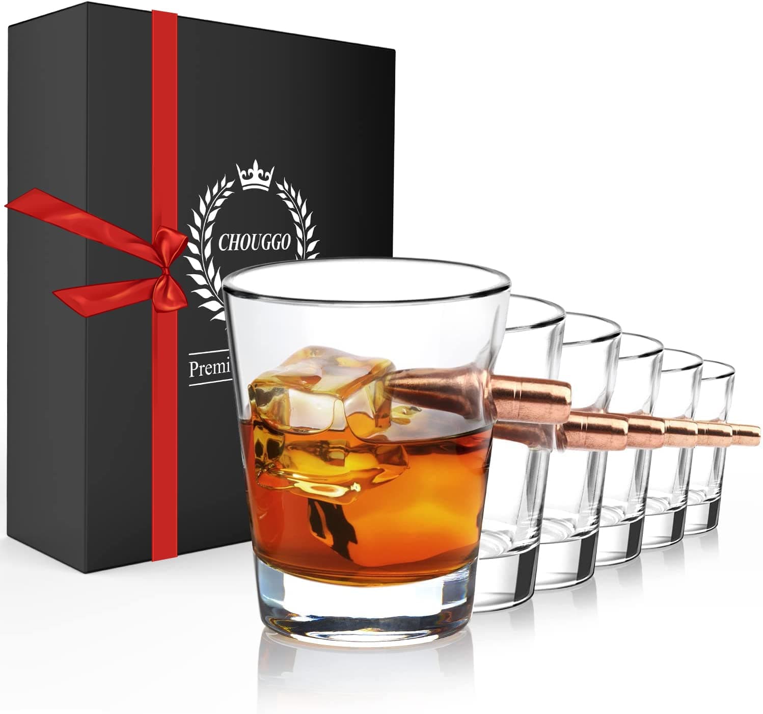 Bullet Shot Glasses Set of 6, Cool Shot Glasses with .308 Bullet, 2 Ounce Funny Whiskey Shot Glass, Gifts for Dad from Daughter, Son, Wife