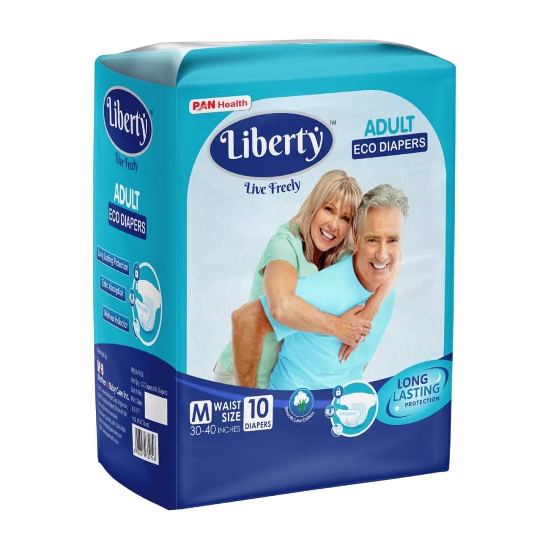 Liberty Popular Adult Diapers, Tape Style, Medium (M) Size, 10 Count, Waist Size (76-101cm | 30-40 inches), Unisex, High Absorbency, Leak Proof, Wetness Indicator, Pack of 1