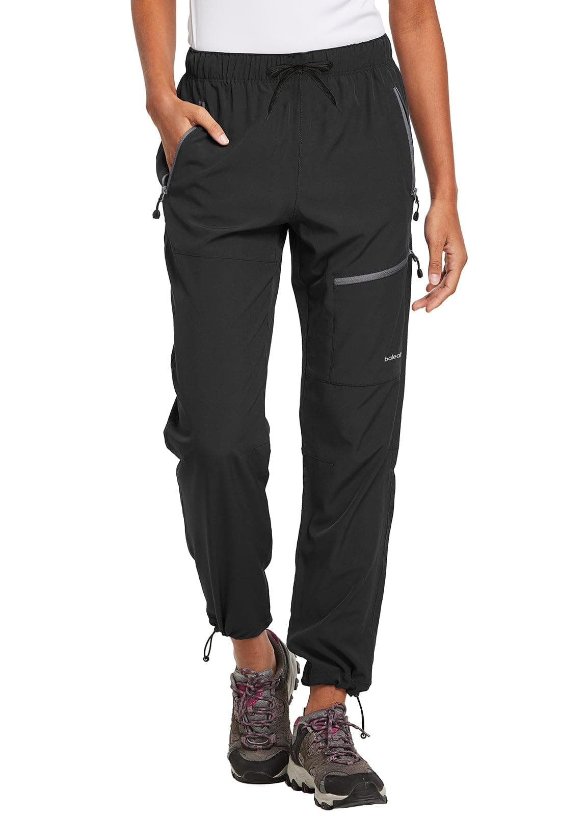 Women's Hiking Pants Quick Dry Water Resistant Lightweight Joggers Pant for All Seasons Elastic Waist Black Size M