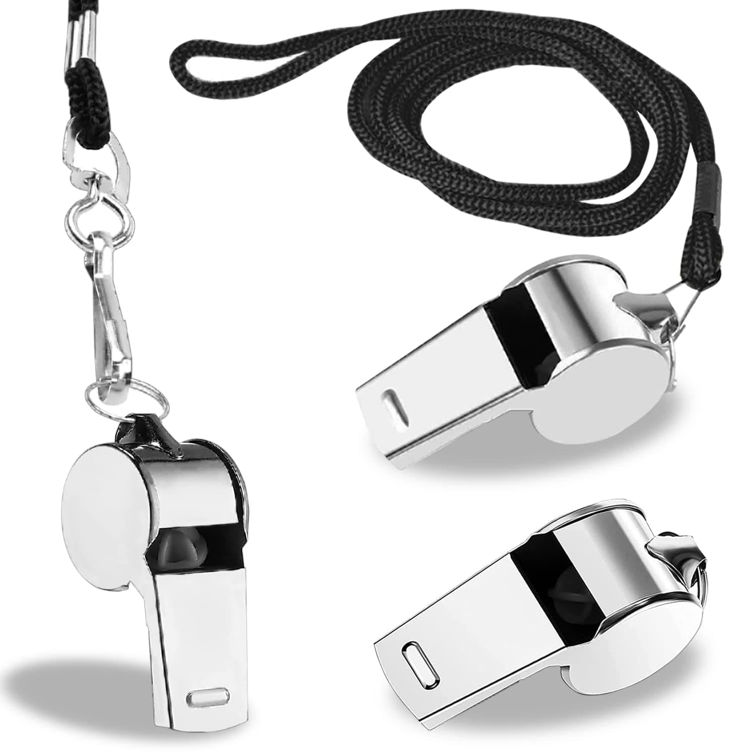 Whistle for Coaches,Whistle with Lanyard for Coaches Teachers Referees Emergency Outdoor Sports(3 Pcs Loud Stainless Steel)