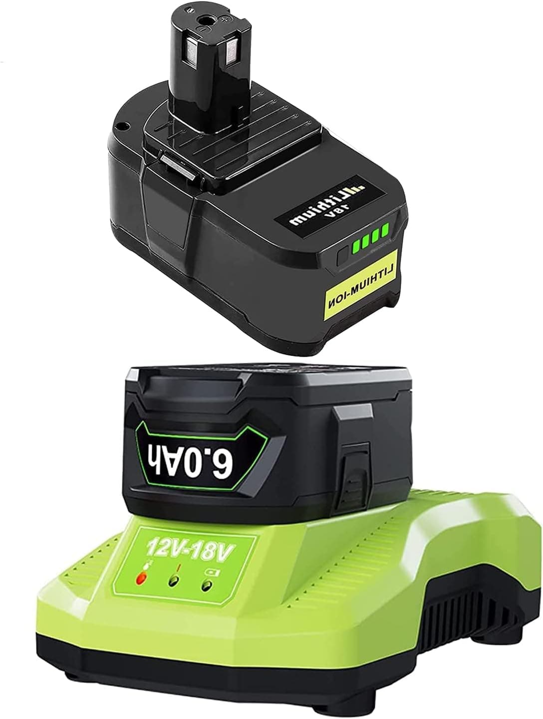 18V Battery and Charger for Ryobi Lithium-ion P108 Battery and P102 Charger Compatible with Ryobi 18Volt ONE+ Plus P102 P107 P108 Battery and P118 Charger