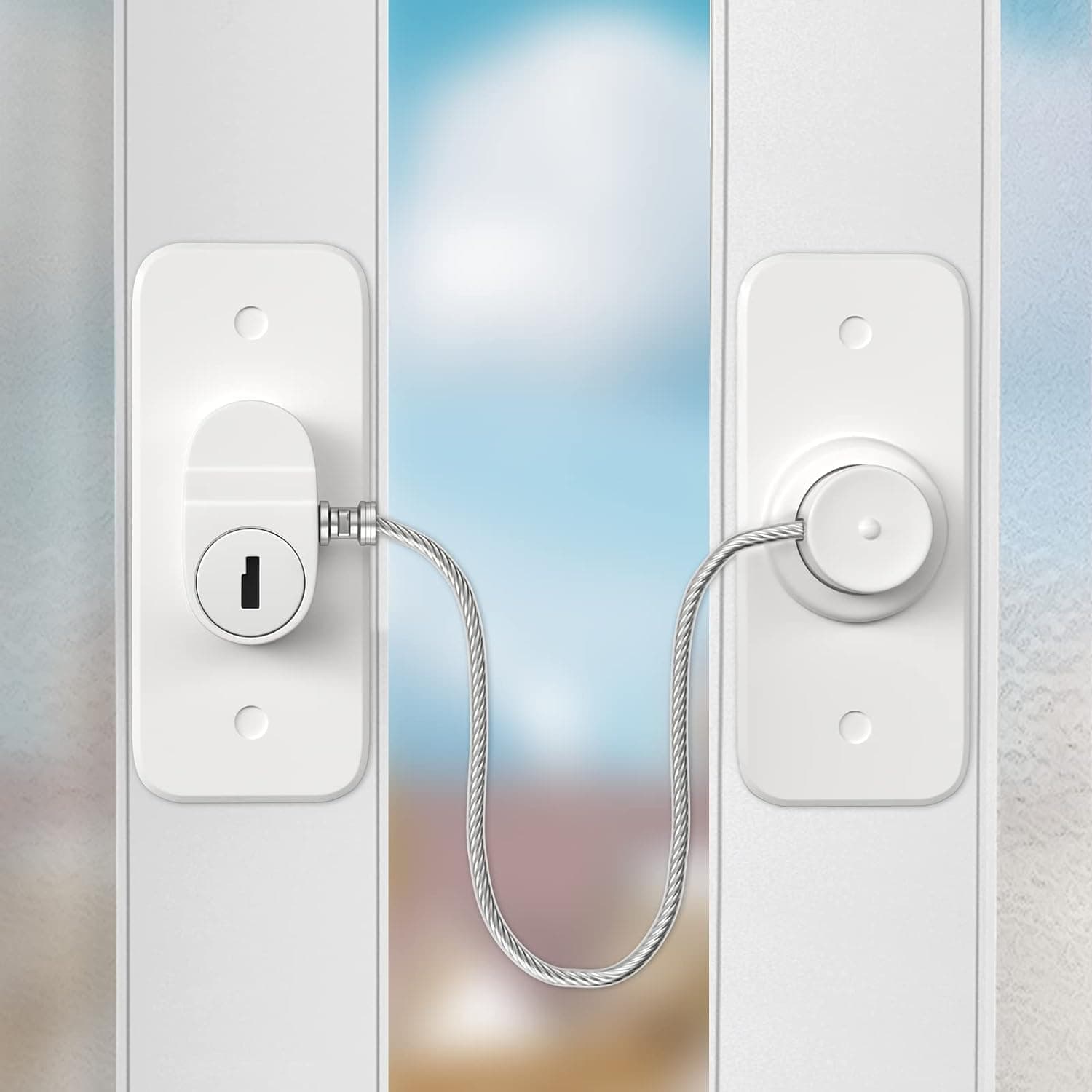 AOSITE Window Safety Lock 2 Packs Versatile Window Restrictor Self Adhesive for UPVC No Drilling Window Locks, Refrigerator Lock with Key Child Pet Child Safety Cable Lock for Childproof