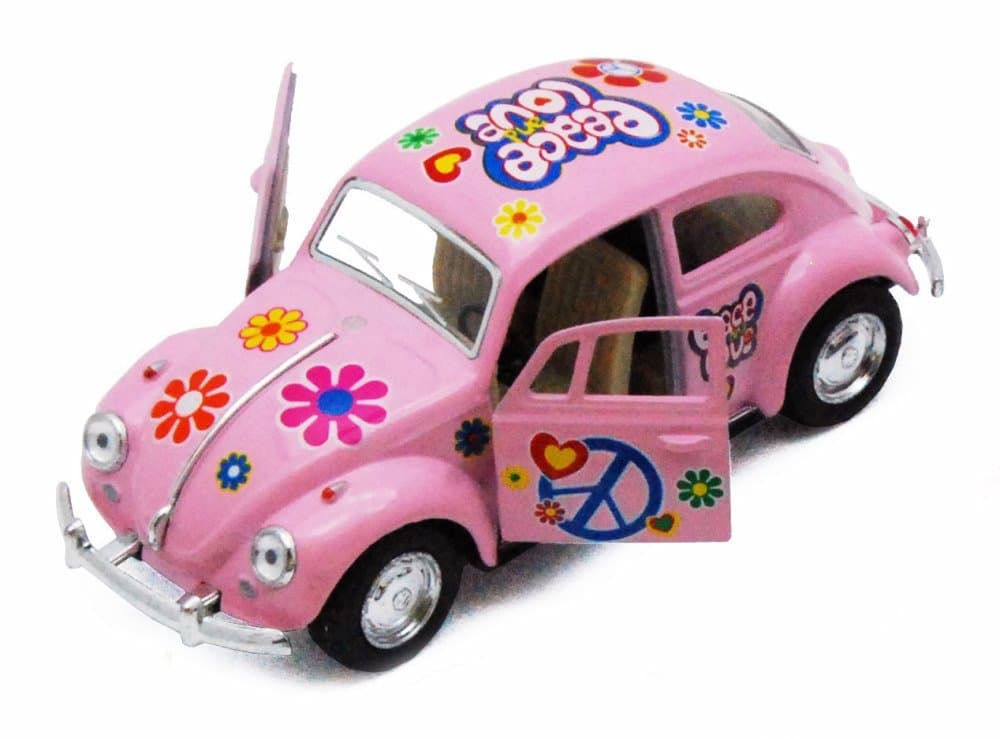 1967 Volkswagen Classical Beetle with Peace Love Decals, Pink, 5375DF