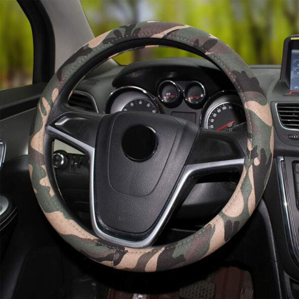 Carmen Linen Auto Car Steering Wheel Cover Camo Durable No Smell Sweat Absorption Universal 15 Inch Steering Wrap Cover