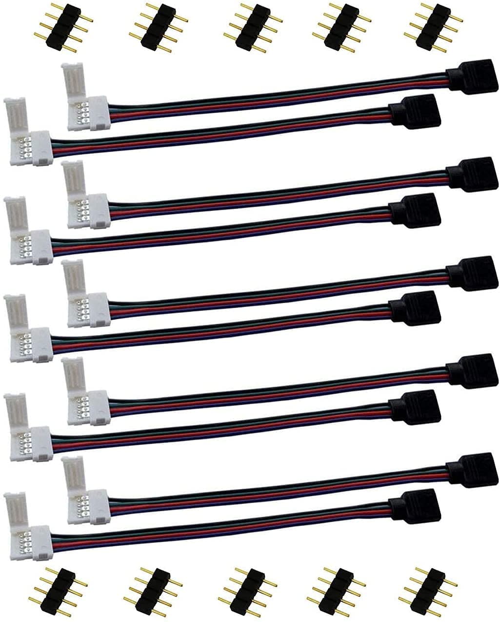 10pcs RGB 5050 LED Strip Connector 4 Pin LED Tape Connector LED Ribbon Jumper LED Adapter Cable to Connect 10mm Wide RGB 5050 LED Strip to LED Controller or LED Strip, 17cm/6.7in Long