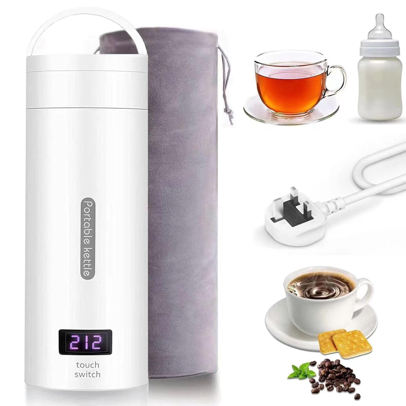 TDOO Portable Electric Kettle For Travel, 500ml Stainless Steel Electric Kettle For Coffee Milk Tea, Small Hot Water Boiler With Handy Cup Bag, Auto Shut-Off, 4 Variable Presets, Boil Dry Protection