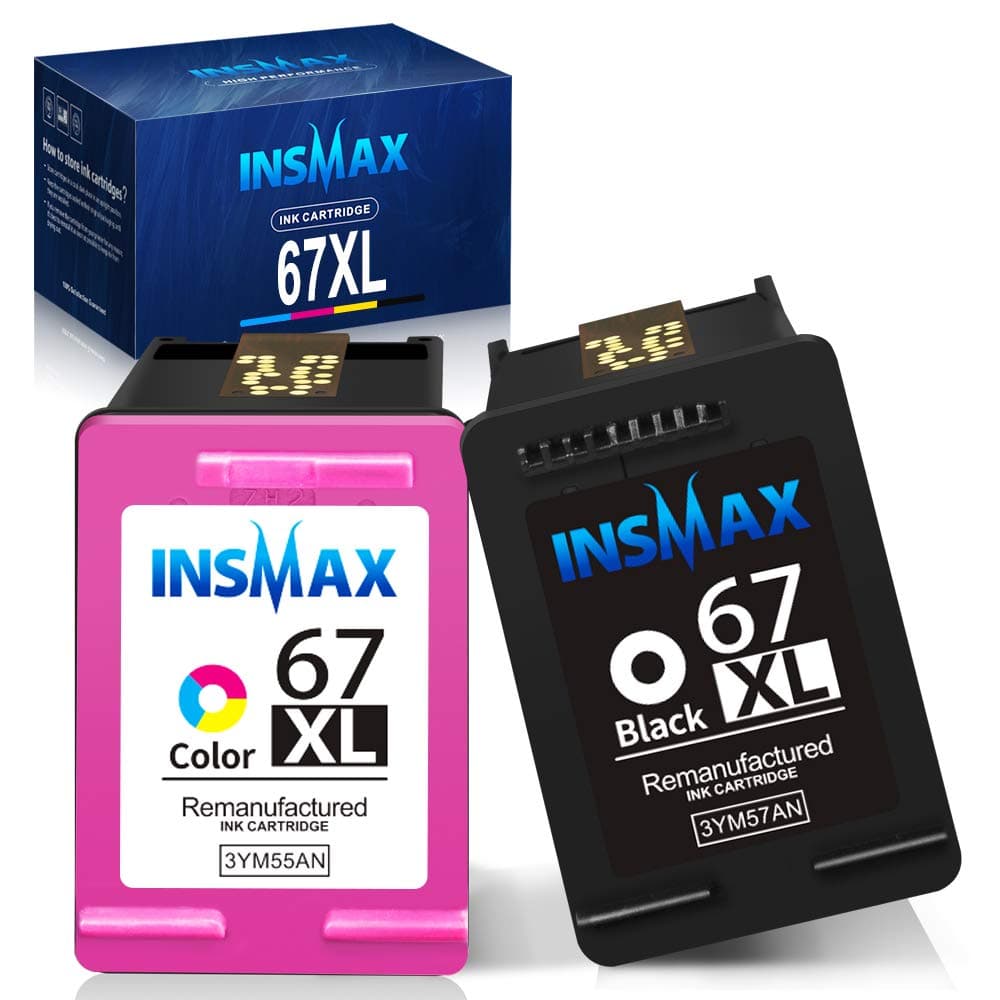 INSMAX 67XL Compatible Ink Cartridges Replacement for HP 67 67XL Ink Cartridge Used for HP DeskJet 2755 1255 2732 2752 Envy Pro 6455 6452 6458 DeskJet Plus 4140 4152 Printer (1Black + 1 Tri-Color)