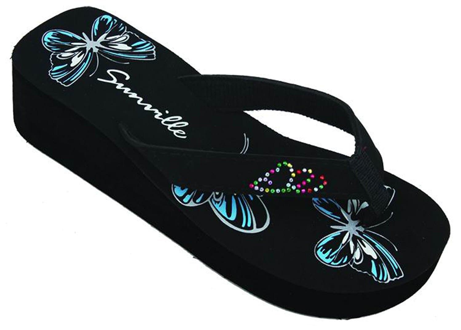 SVS-2338 Women's Sandals Flip Flops Platform Wedge Butterfly Studded Strap Thong Fashion Slip on Shoes