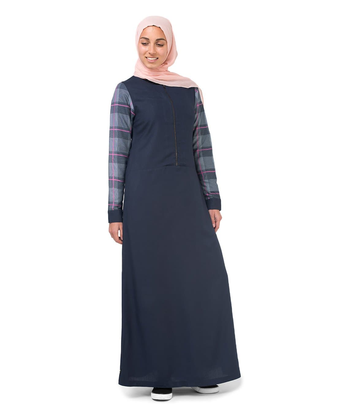 Silk Route Feminine Checked Blue Viscose Maxi Dress Jilbab