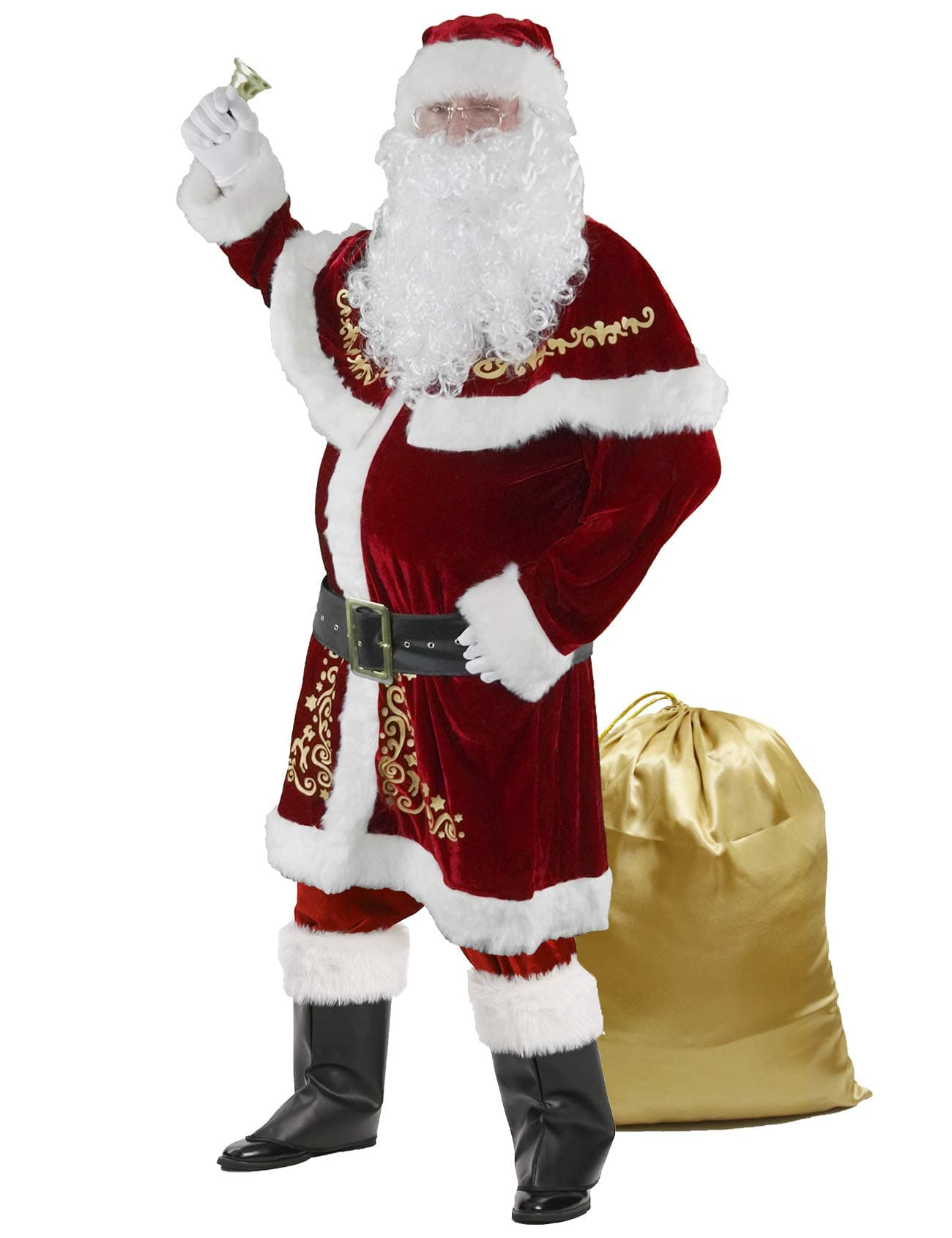 Men’s Santa Costume Set Christmas 12pcs Deluxe Velvet Adult Santa Claus Suit