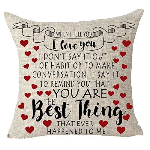 I Love You You're The Best Things That Ever Happened to Me Red Heart Throw Pillow Cover Cushion Case Cotton Linen Material Decorative 18" x18'' Square (Red&Beige)