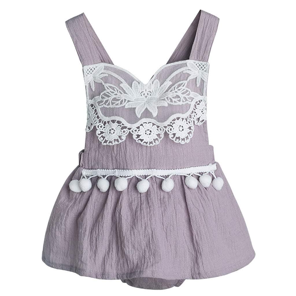 0-24 Months Infant Baby Girl Camisole Dress Linen Backless Lace Stitching Romper Clothes