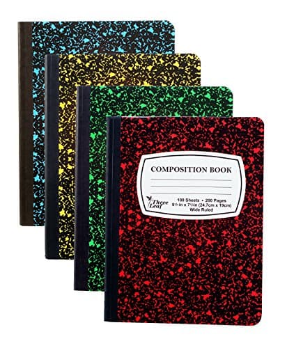 4-Pack Composition Notebook, 9-3/4" x 7-1/2", Wide Rule, 100 Sheet (200 Pages), Weekly Class Schedule and Multiplication/Conversion Tables - Colors: Red, Green, Yellow, Blue. (4-Pack)