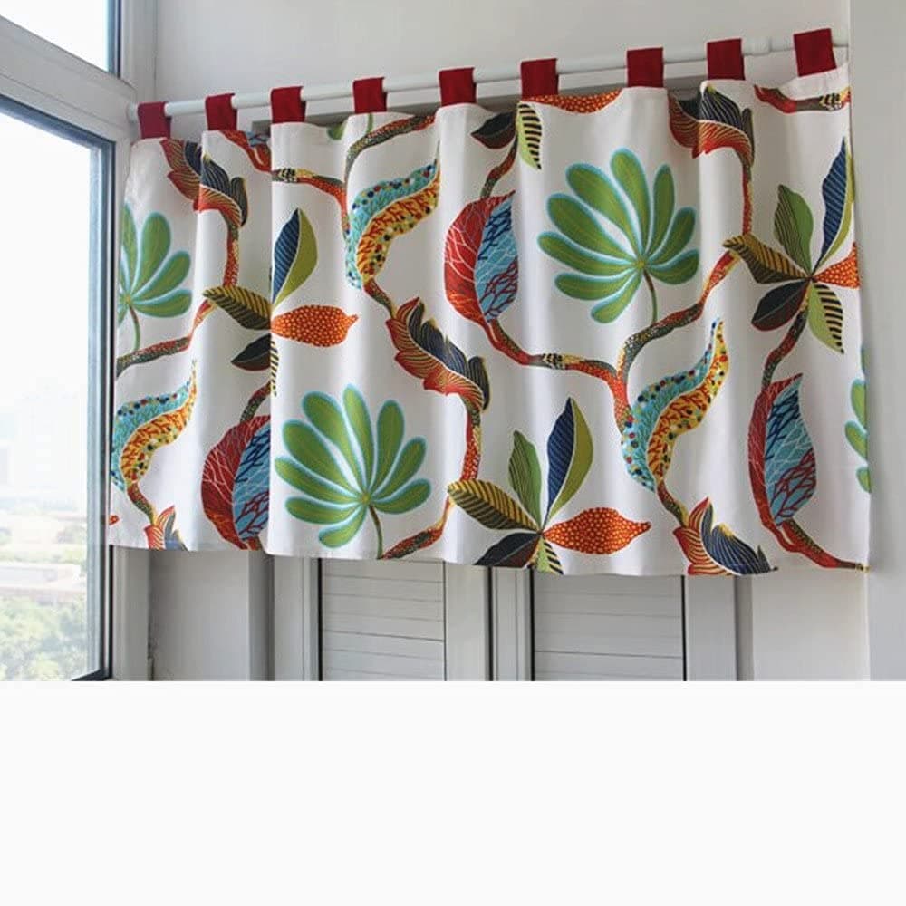 USTIDE Kitchen Curtains Valances for Small Window Cafe Curtains Cotton Canvas Colorful Leaf Half Blackout 55W×31L（140 * 80cm）