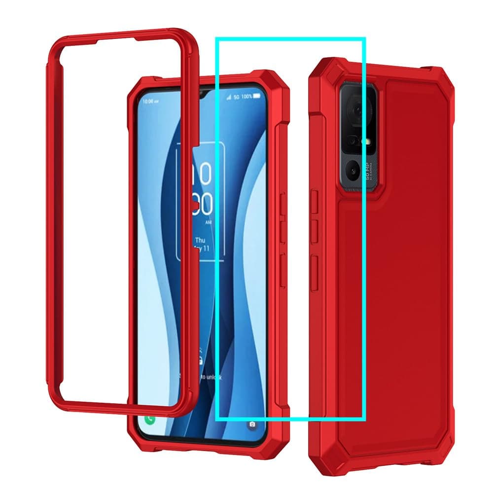 Aulzajufor TCL 40 XE 5G Case/TCL 40 X 5G Case with Screen Protector,TCL 40 XE 5G Phone Case Frosted PC Back Soft Silicone Military Grade Full Body Protection Phone Case for TCL 40X 5G/TCL 40XE (Red)