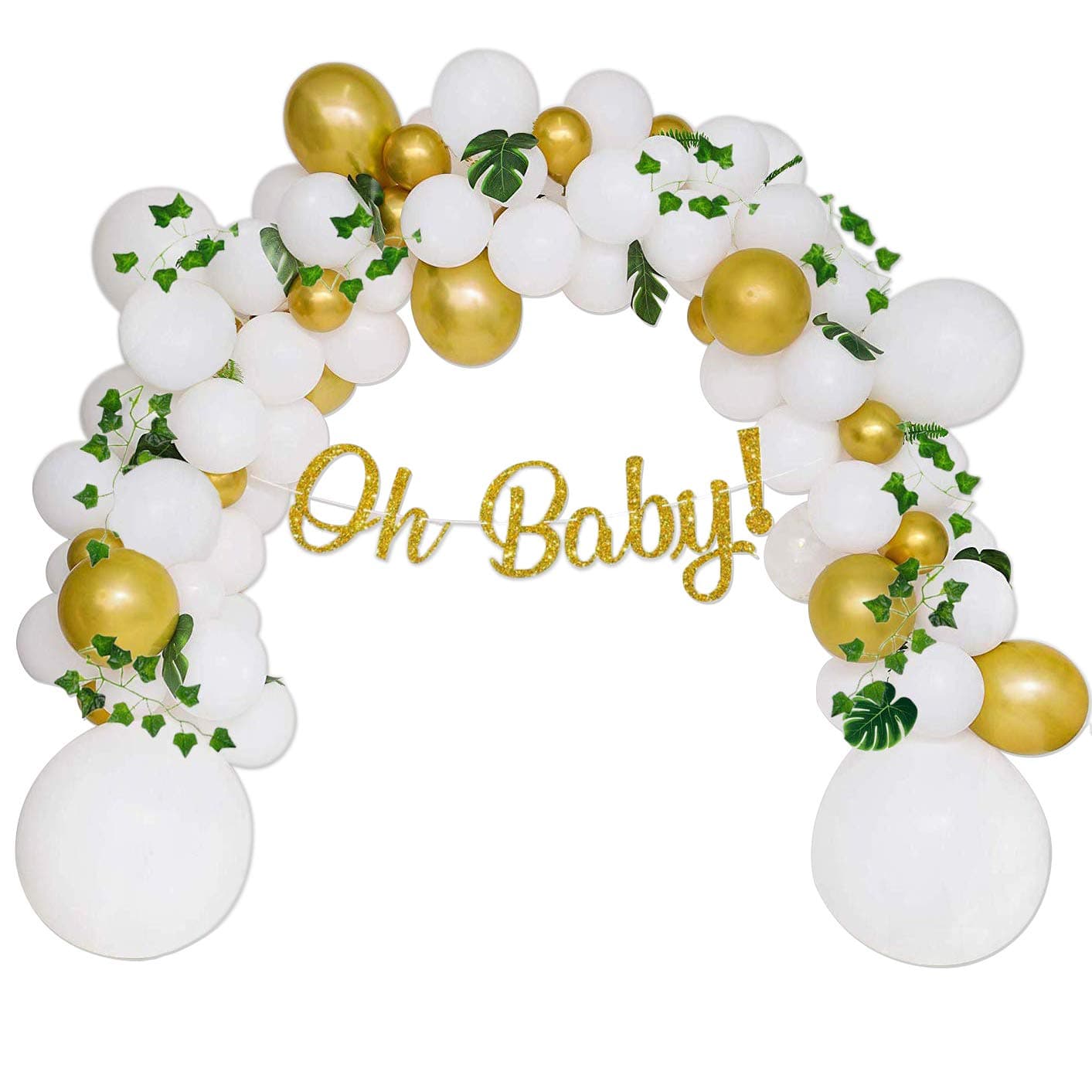 Oh Baby Banner，Baby Shower Decorations Neutral with Balloon Garland,Boho Ivy Leaf Garland Vines Decoration，Fake Greenery Decor for Jungle, Woodland Backdrop Theme