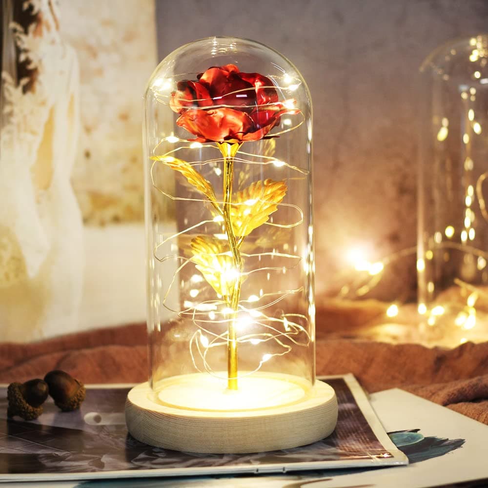 Mothers Day Mom Gifts Beauty and The Beast Rose, Enchanted Rose with Led Light in Glass Dome, Unique Gift for Anniversary, Mother's Day,Birthday,Valentine's Day