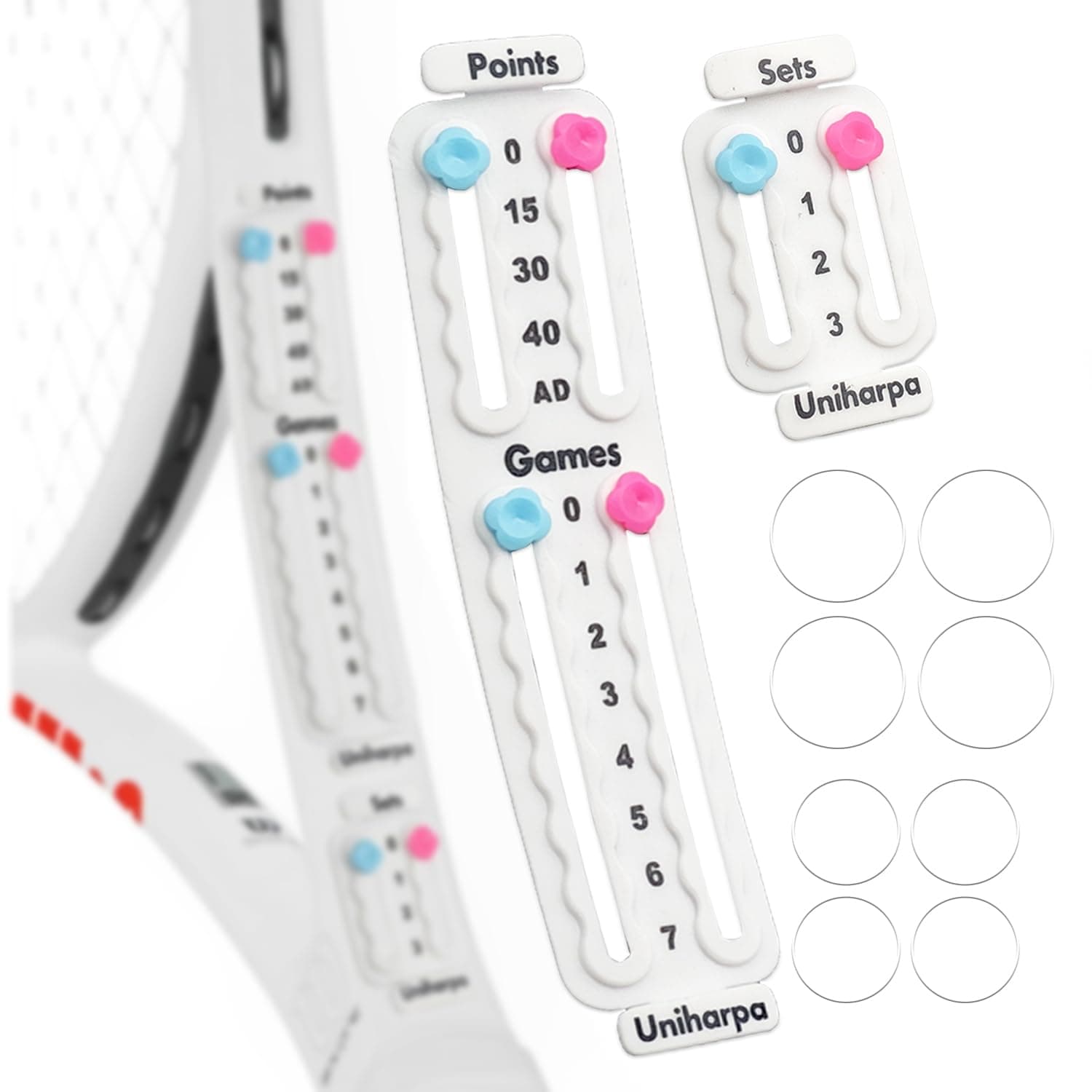 Tennis Score Keeper for Racket Padel,Tennis Racket Pickleball Paddle Scorekeeper,Small Score Board Counter for Tennis Trainer,Point Tracker Recording Points,Recording Points&Sets,1.9g