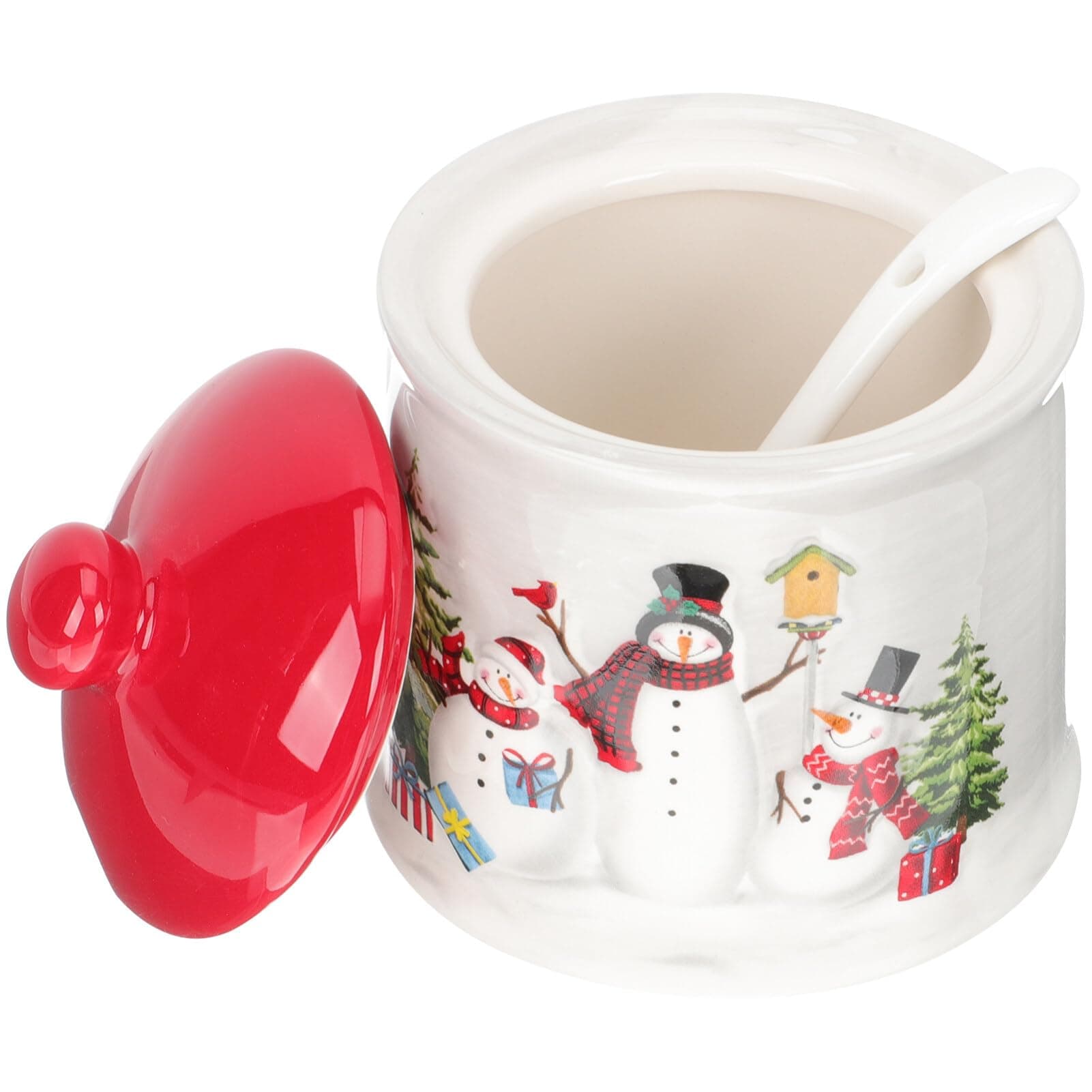 Alipis Ceramic Snowman Condiment Jar, Christmas Candy Jar Decorative Seasoning Box Kitchen Food Storage Container Tea Canister Sugar Bowl with Lid For Biscuits Snacks Candies