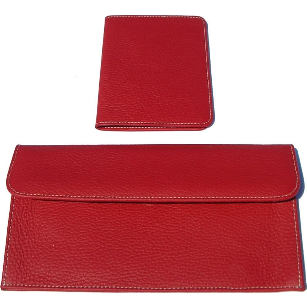 pb travel Luxury Leather Travel Pouch and Passport Cover (Red)