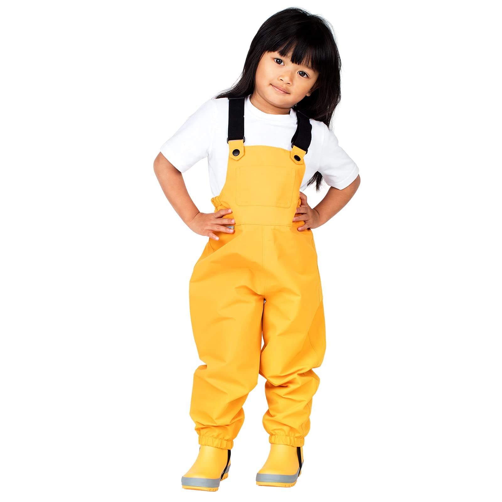 JAN & JULPuddle-Dry Rain Bib Pants for Boys Girls Toddlers Kids, Puddle-dry: Yellow, 5-6 Years