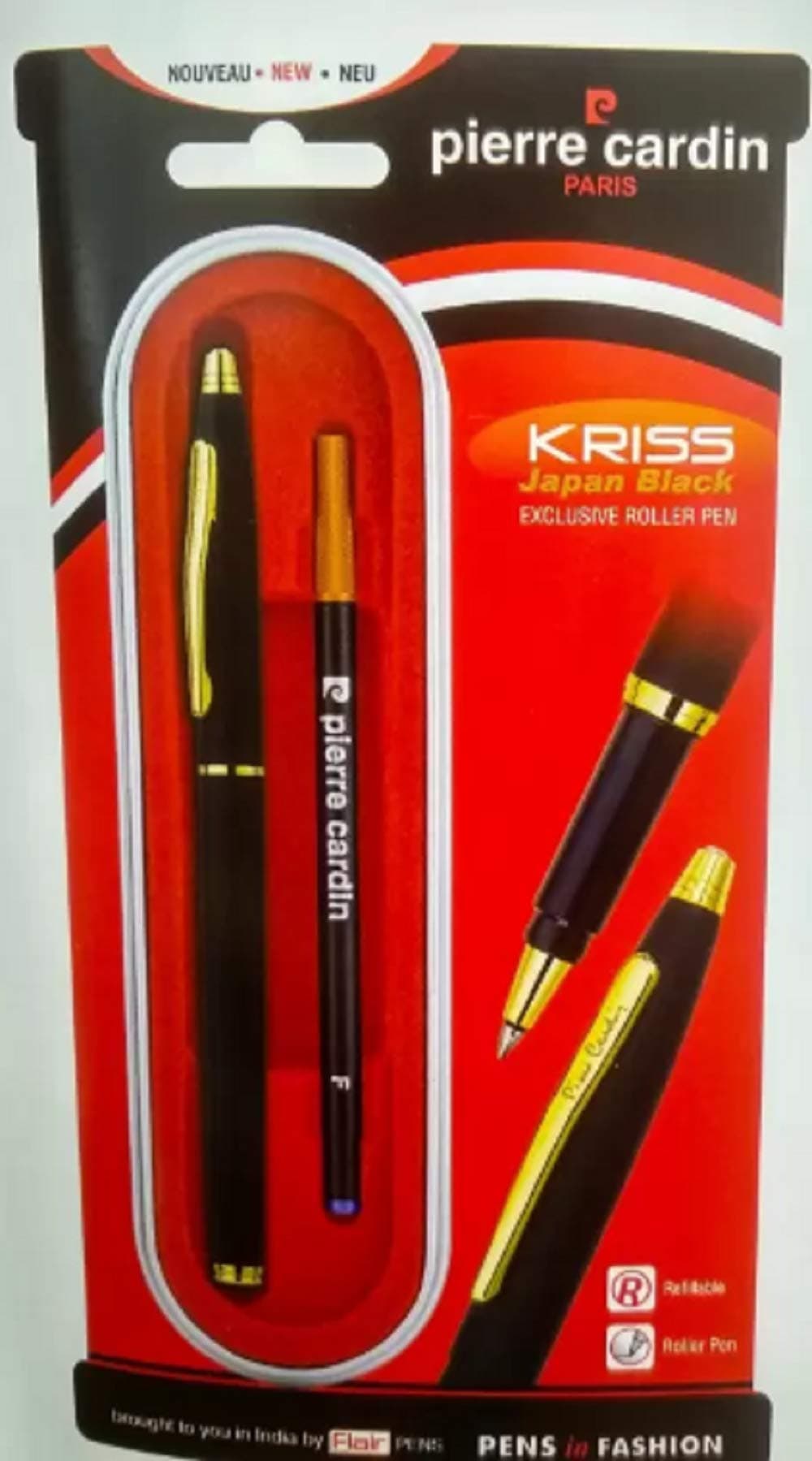 Pierre Cardin Kriss Japan Black Body Blue Ink Gold Trim Roller Ball Pen