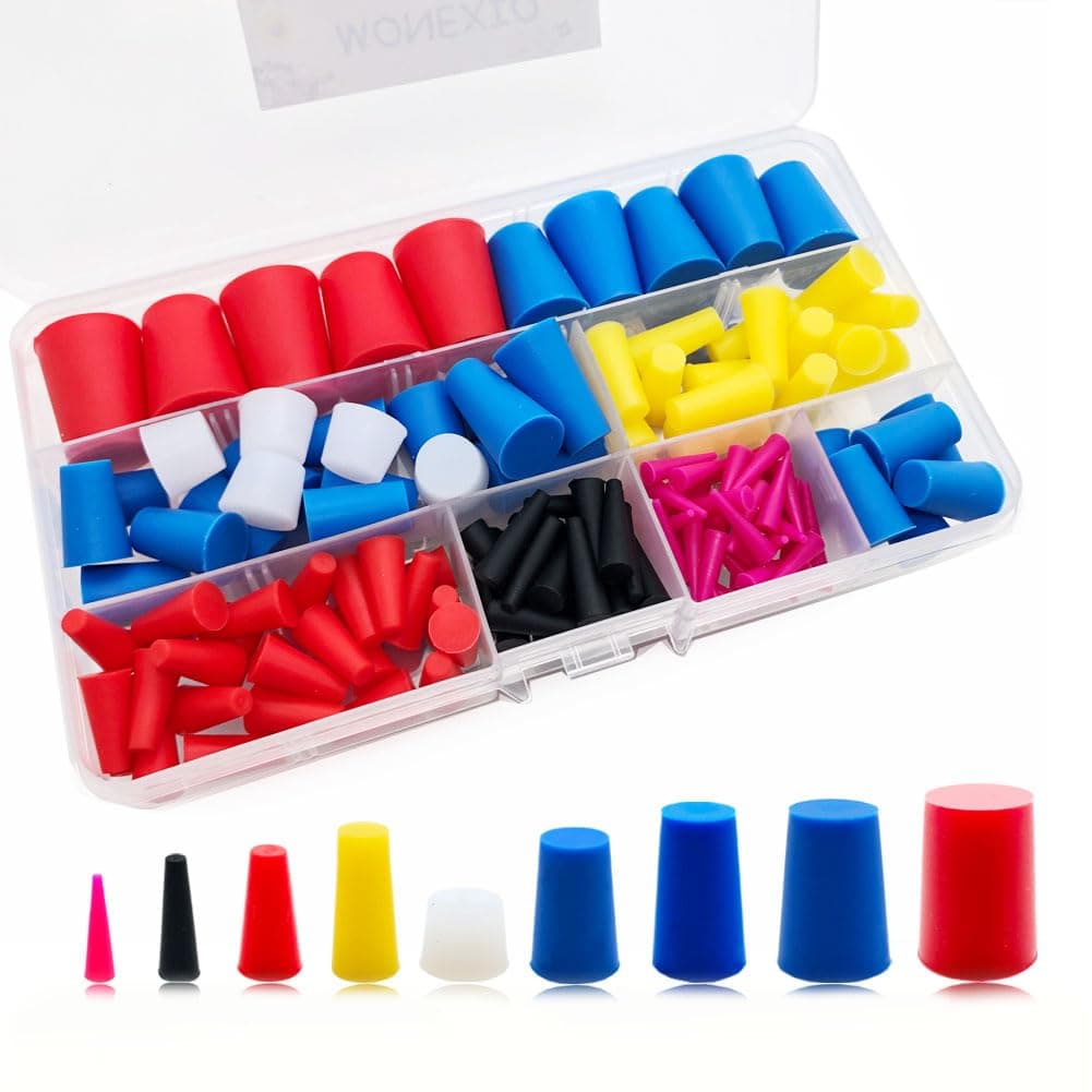 140PCS 9 Sizes Silicone Plug Set, Silicone Rubber Tapered Plugs 1/16" to 3/4" High Temperature Resistant Hole Plugs for Industrial Powder Coating Plugs Spraying (140)