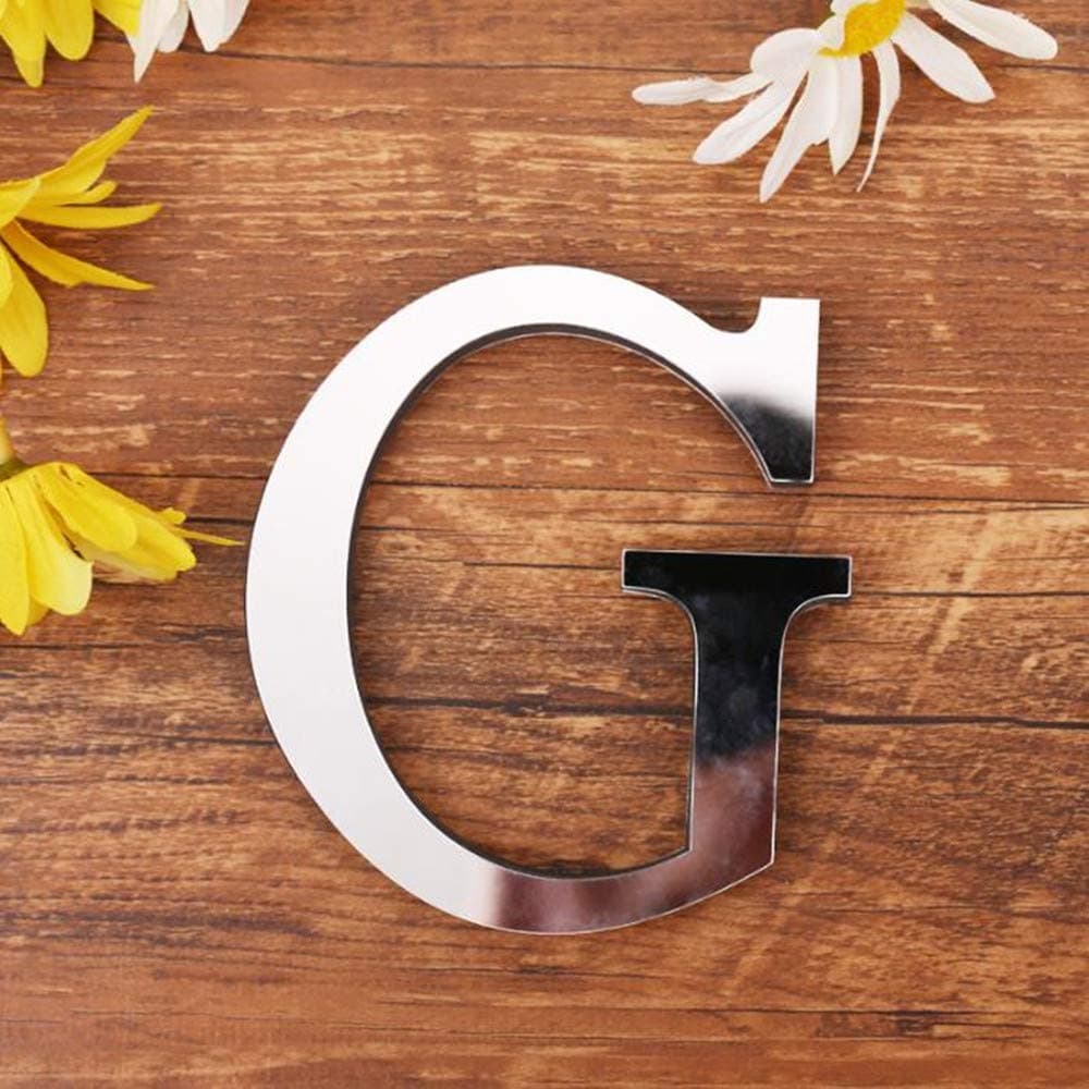 DIY Alphabet Letters,3D Acrylic Mirror Wall Stickers 26 Letters Heart & Shape Arbitrary Collocation Room Nursery Hanging Decor for Home Office Wedding Party (G)